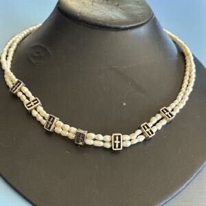 Vintage Napier Faux Pearl Necklace w/ Silver Toned Beads 17”